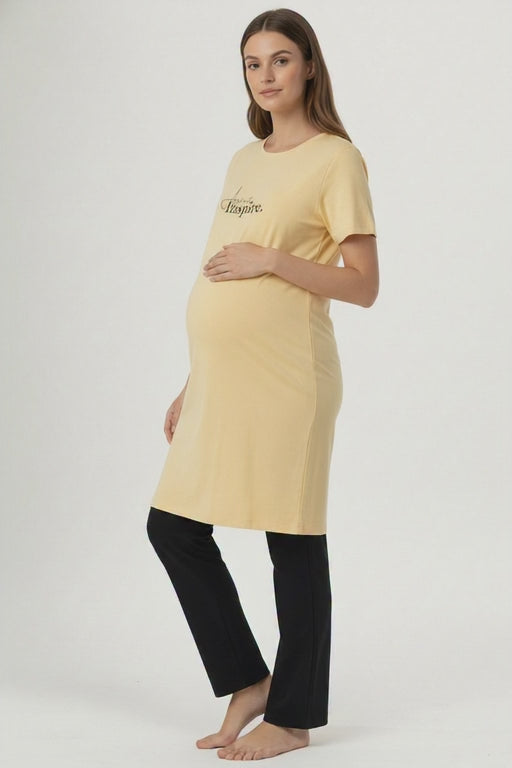 Women Bump Friendly Lounge Yellow T-Shirt & Black Pant Set