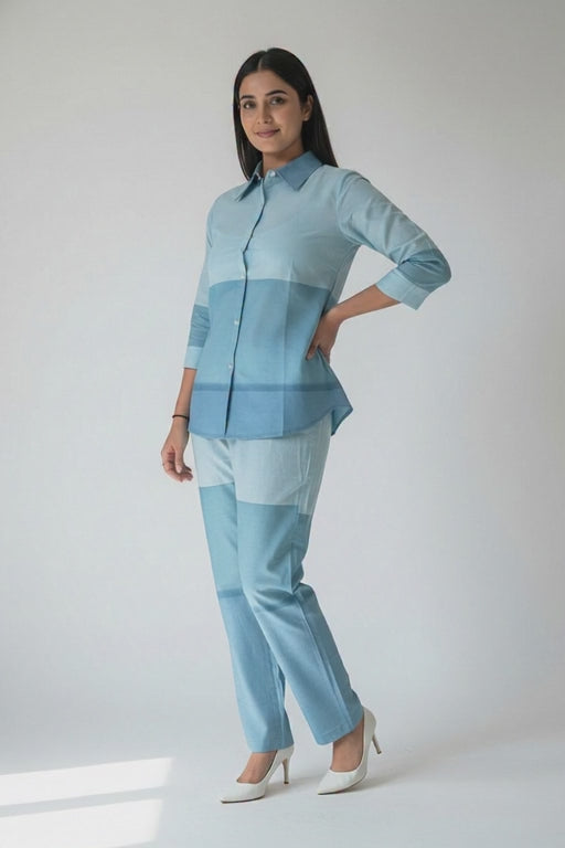 Cambric Cotton Breathable Blue Colour Ombre Co-ord Set