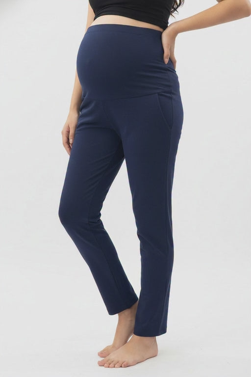 Women Maternity Regular Fit Track Pant-Navy Blue