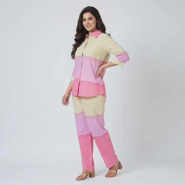 Cambric Cotton Breathable  Ombre Pink Co-ord Set