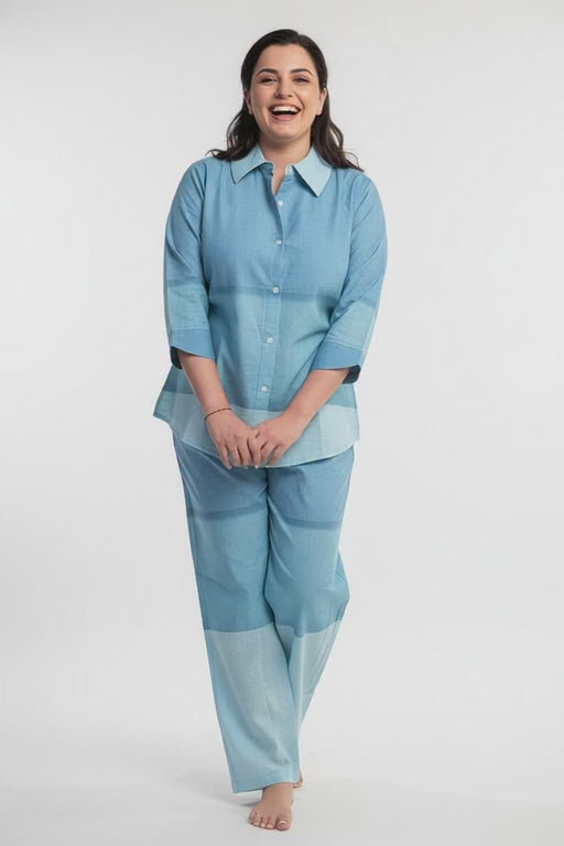 Cambric Cotton Breathable Light Blue Colour Ombre Co-ord Set