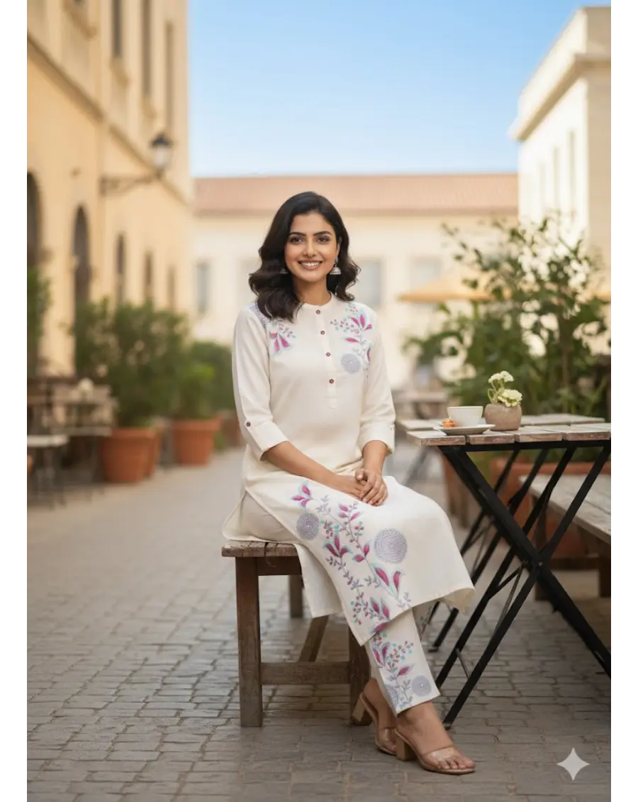 Off White Embroidered Co-Ord Set