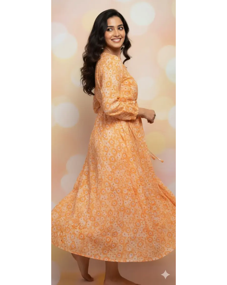 Orange Angrakha Style Kota Doria Dress
