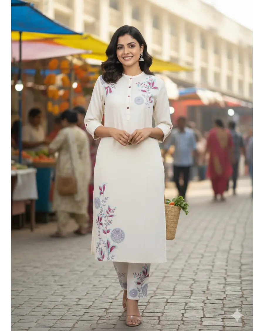 Off White Embroidered Co-Ord Set