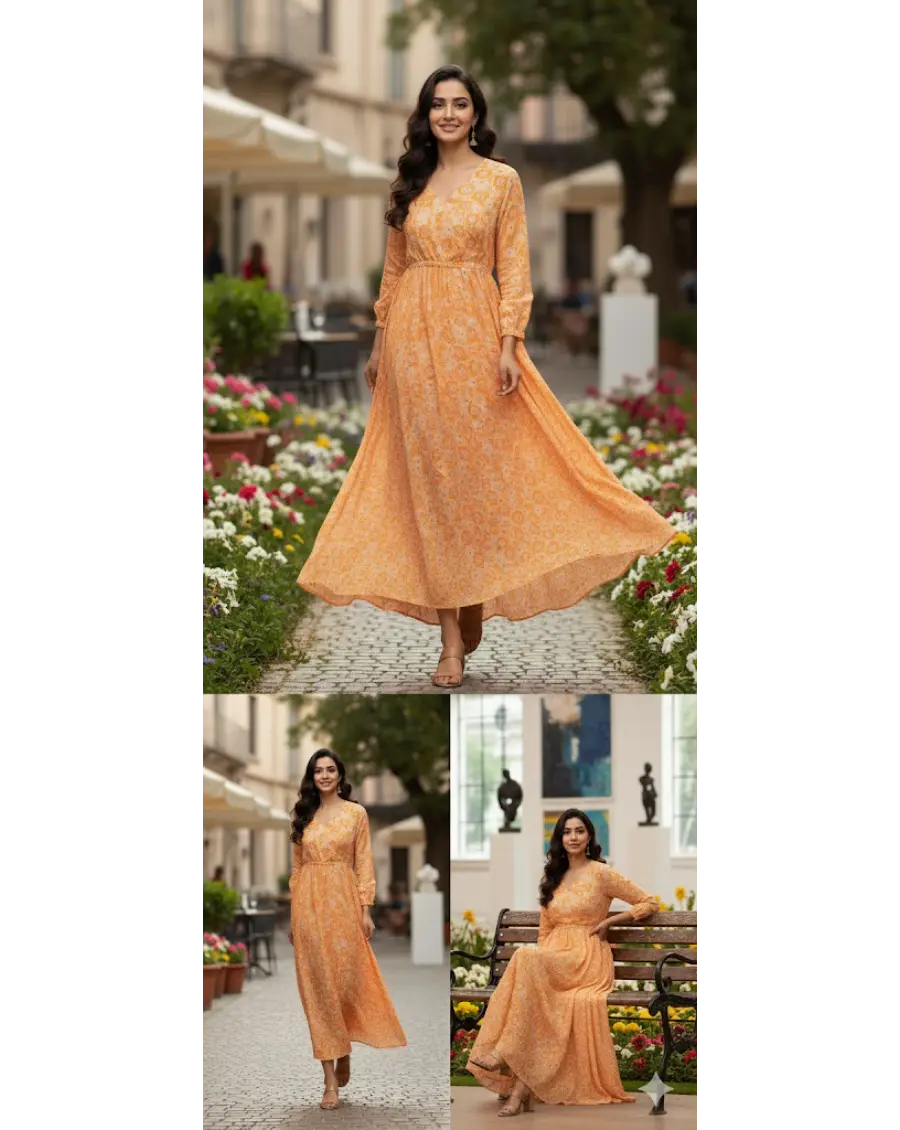 Orange Angrakha Style Kota Doria Dress