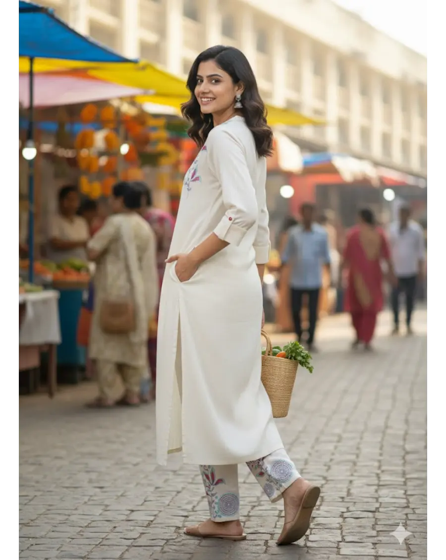 Off White Embroidered Co-Ord Set