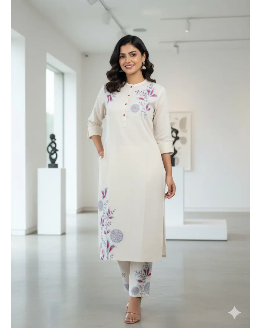 Off White Embroidered Co-Ord Set