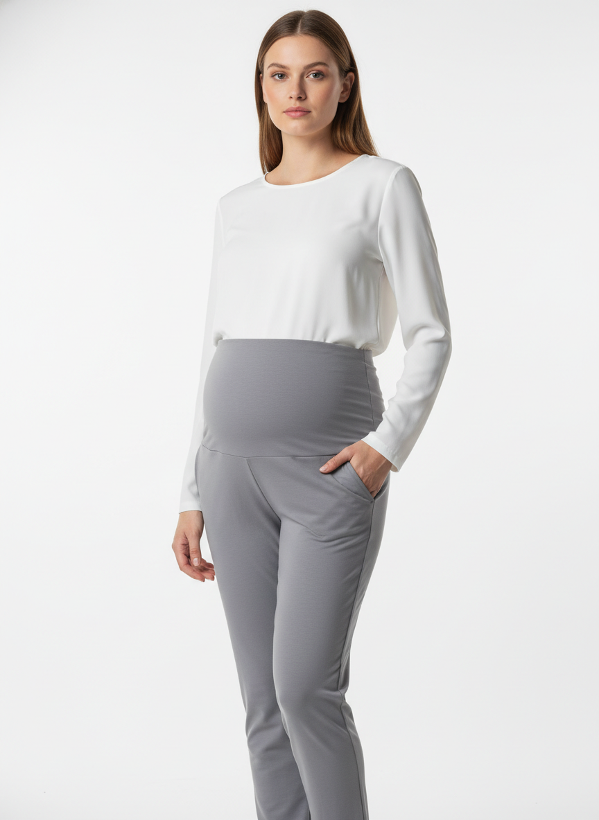 Women Maternity Regular-Fit Track Pant-Grey