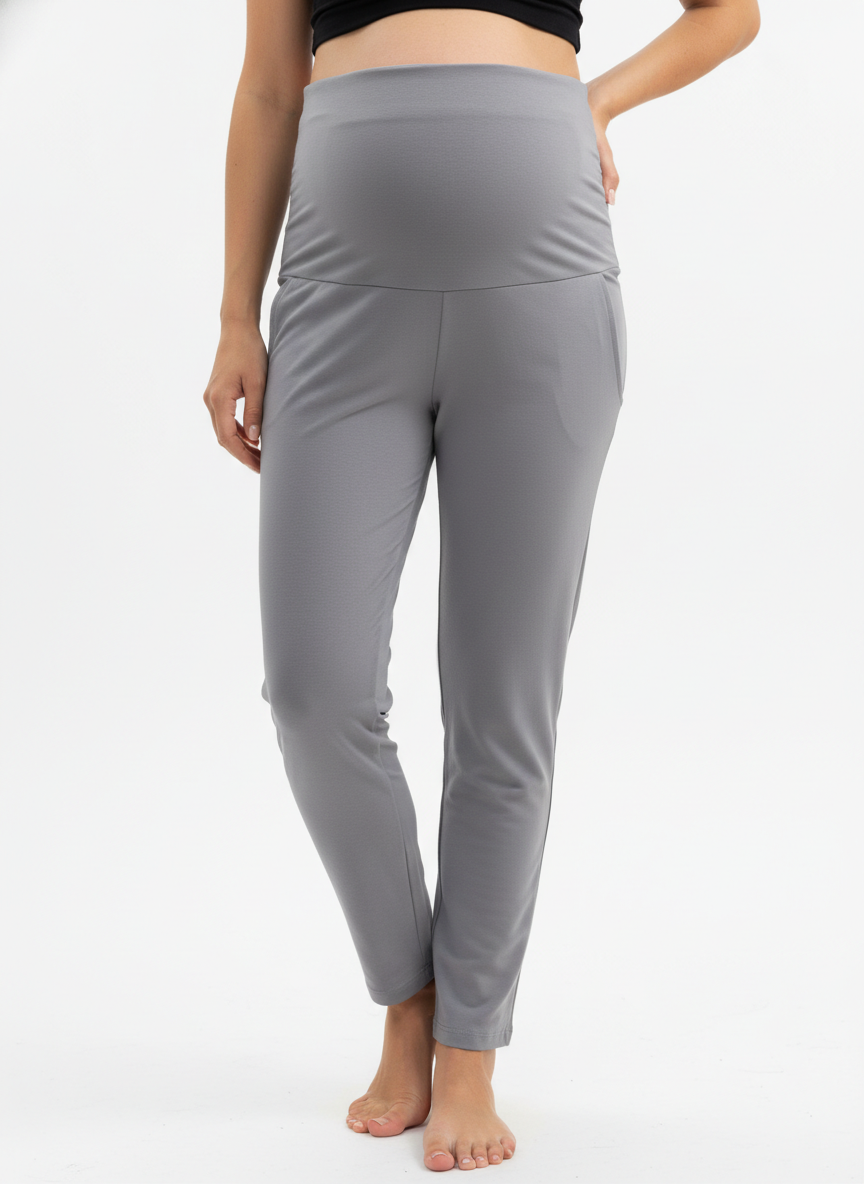 Women Maternity Regular-Fit Track Pant-Grey