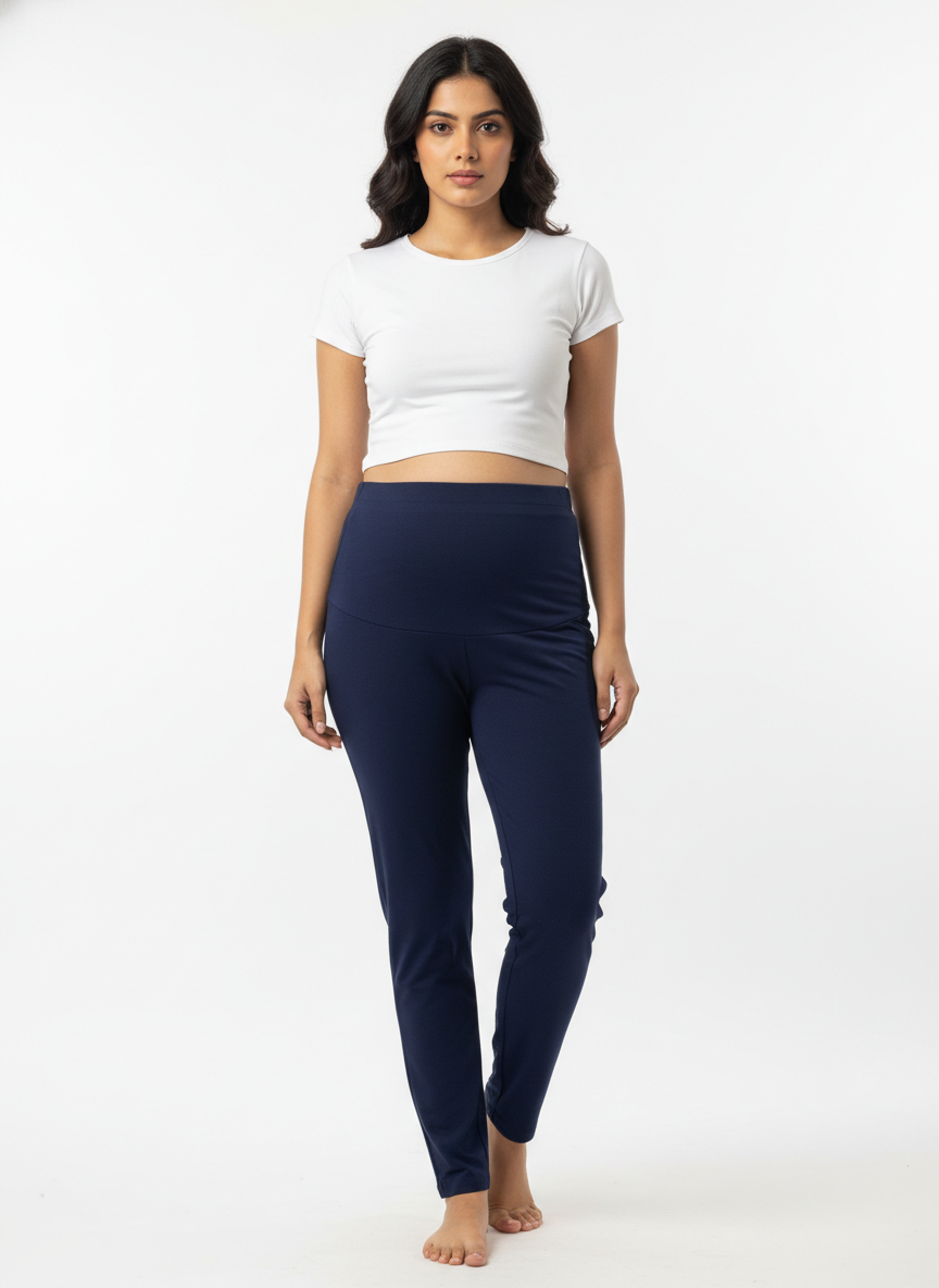 Women Maternity Regular Fit Track Pant-Navy Blue