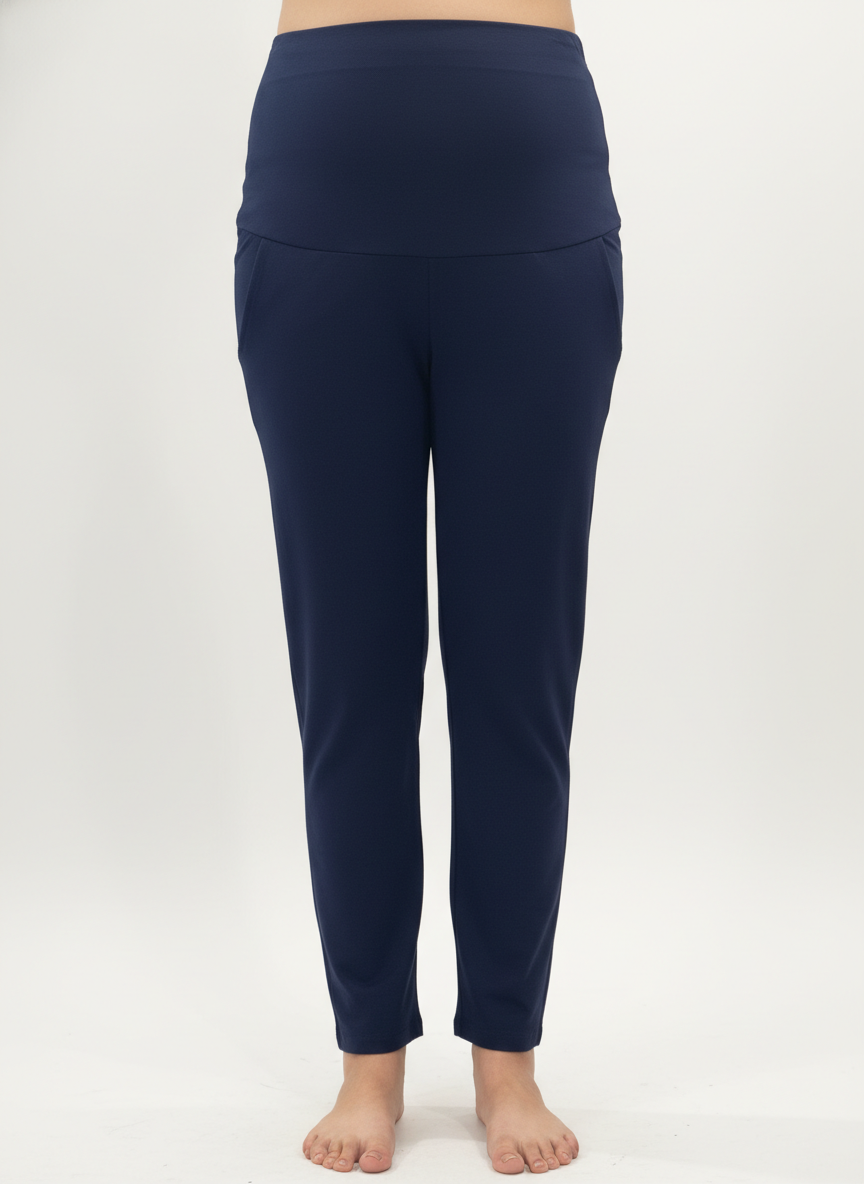Women Maternity Regular Fit Track Pant-Navy Blue