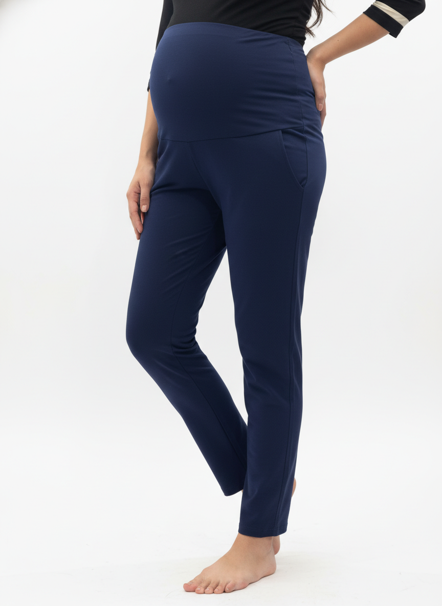 Women Maternity Regular Fit Track Pant-Navy Blue