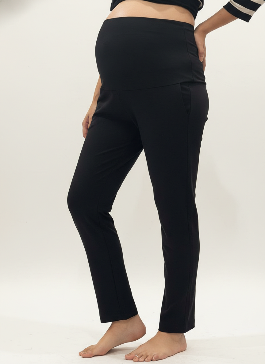 Women Maternity Regular-Fit Track Pant-Black