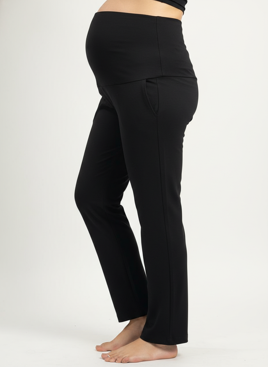 Women Maternity Regular-Fit Track Pant-Black