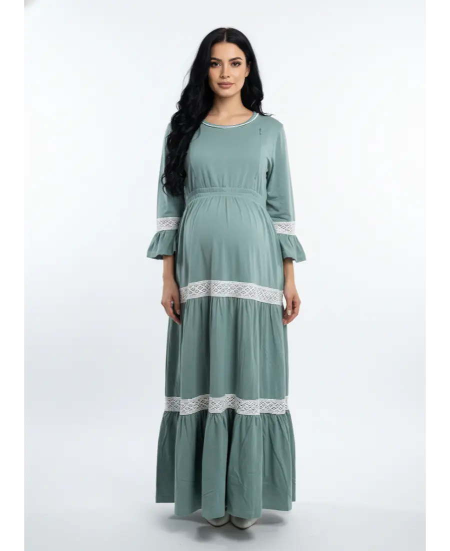 Women 3/4th sleeves Ultra Soft Cotton Maternity Maxi-Sage Green