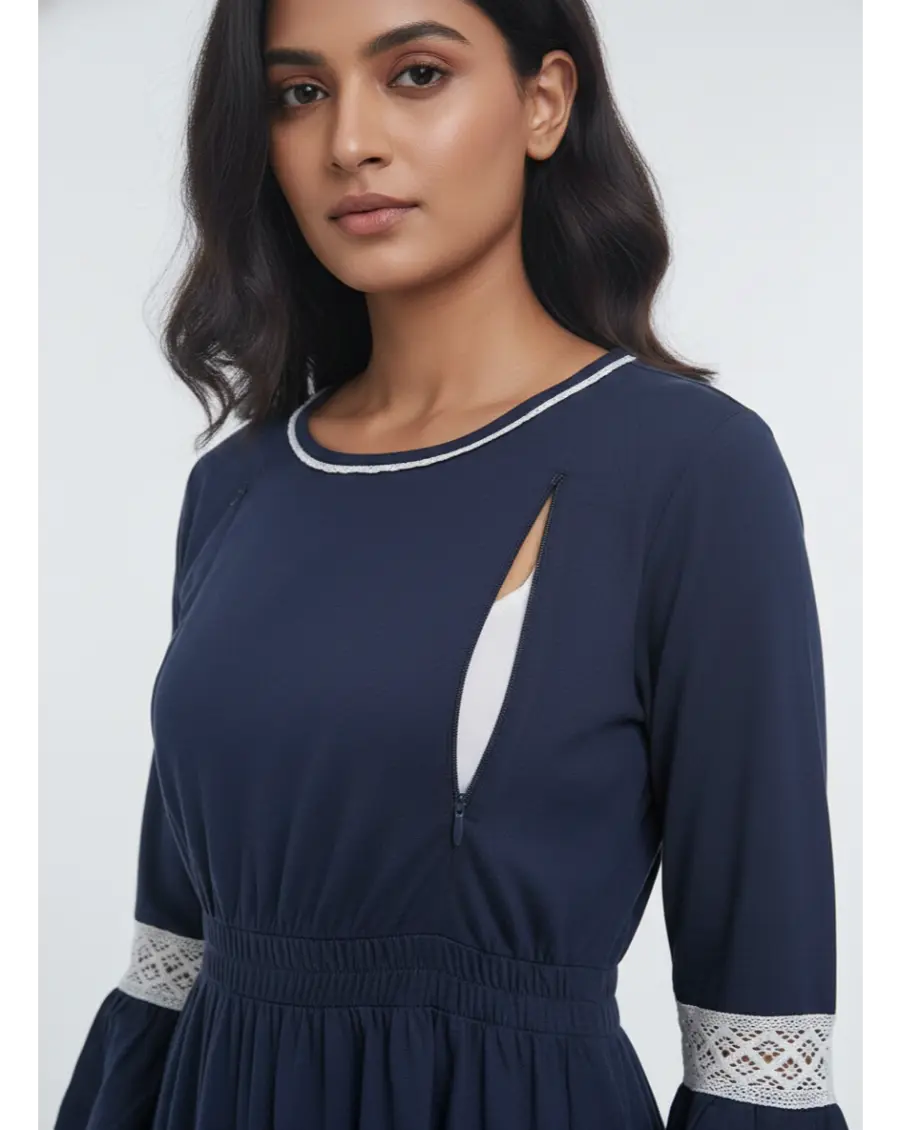 Women 3/4th sleeves Ultra Soft Cotton Maternity Maxi- Royal Blue