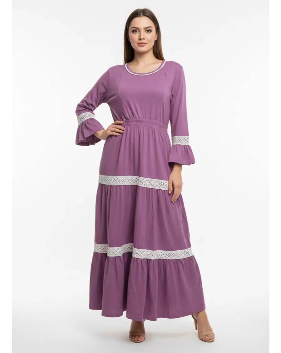 Women 3/4th sleeves Ultra Soft Cotton Maternity Maxi-Purple