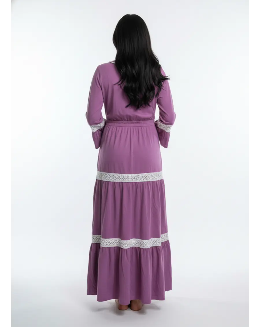 Women 3/4th sleeves Ultra Soft Cotton Maternity Maxi-Purple
