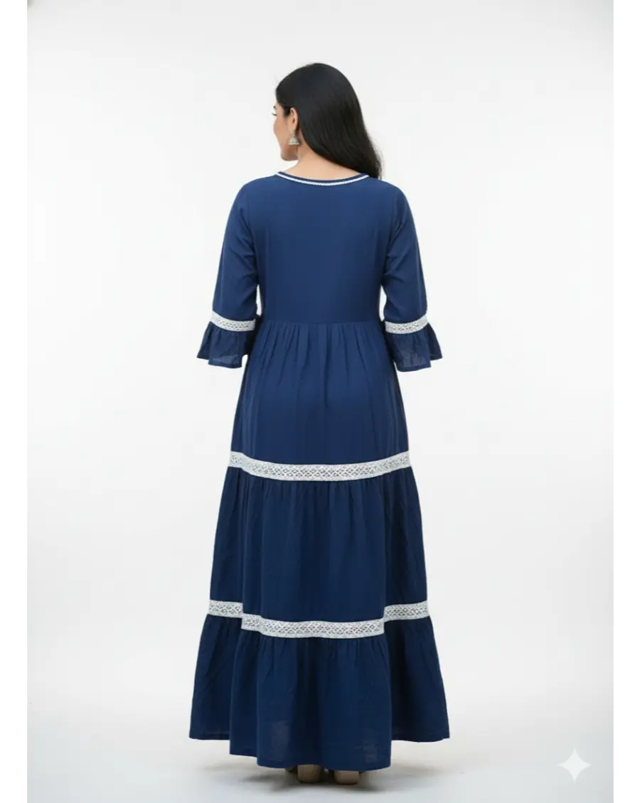 Women 3/4th sleeves Ultra Soft Cotton Maternity Maxi- Royal Blue