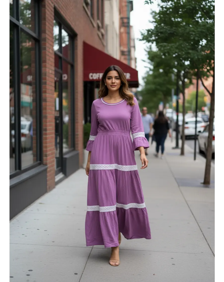 Women 3/4th sleeves Ultra Soft Cotton Maternity Maxi-Purple