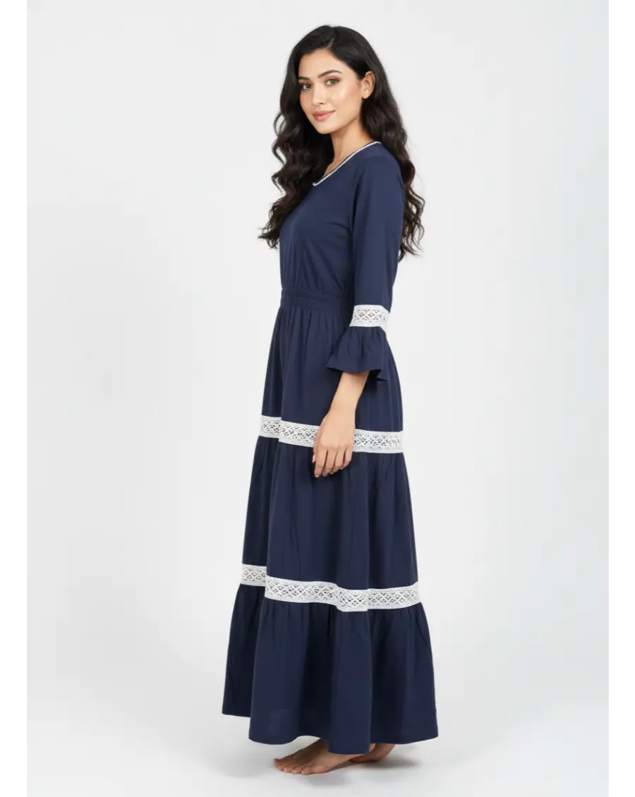 Women 3/4th sleeves Ultra Soft Cotton Maternity Maxi- Royal Blue