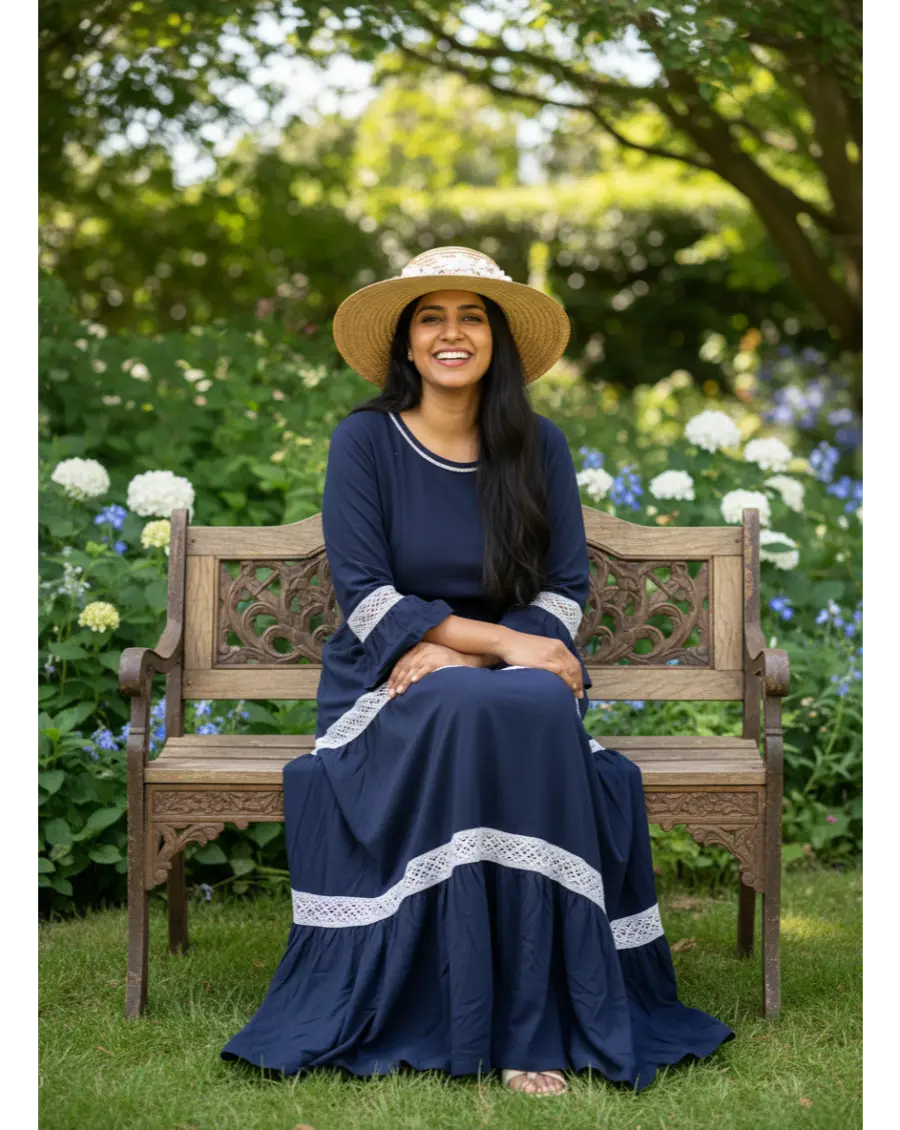 Women 3/4th sleeves Ultra Soft Cotton Maternity Maxi- Royal Blue