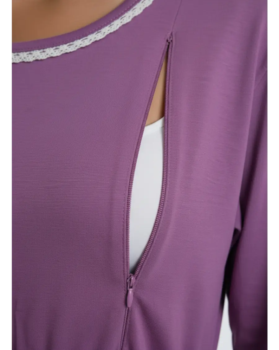 Women 3/4th sleeves Ultra Soft Cotton Maternity Maxi-Purple