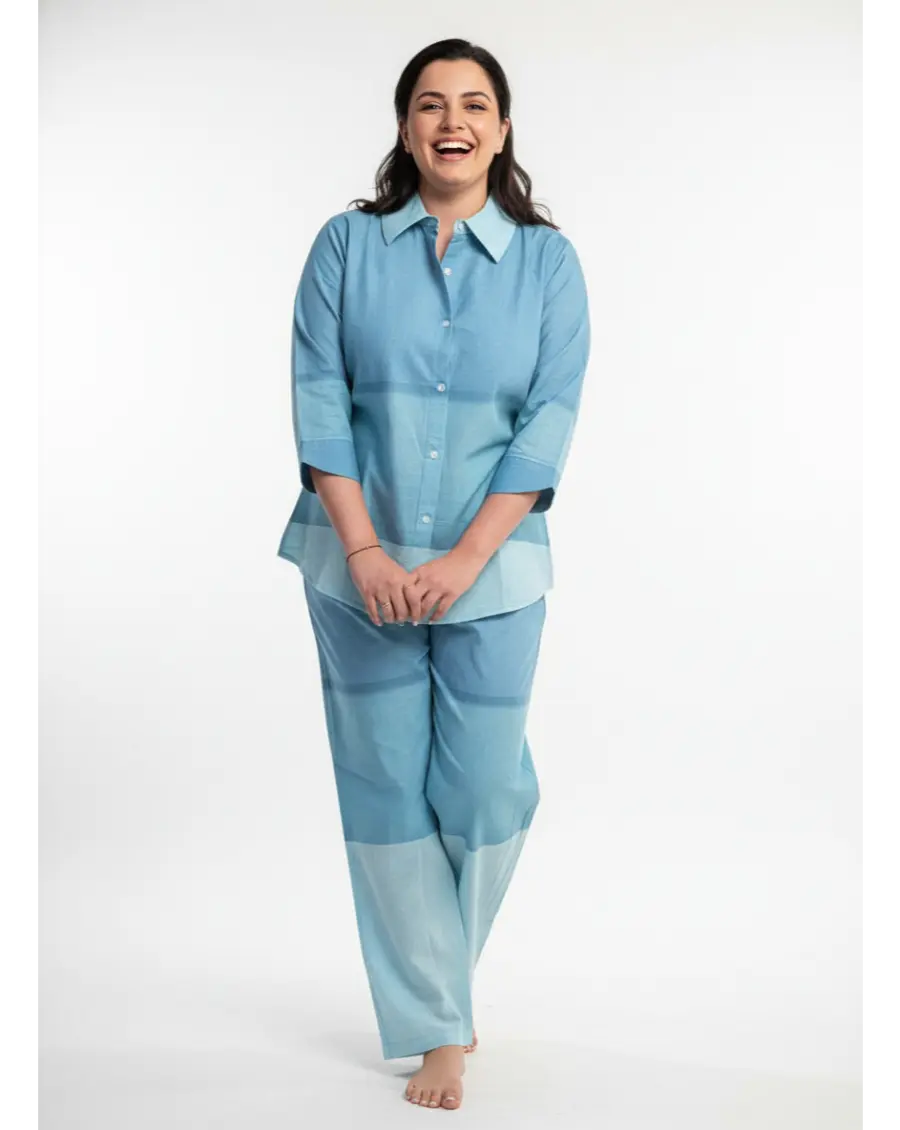 Cambric Cotton Breathable Light Blue Colour Ombre Co-ord Set