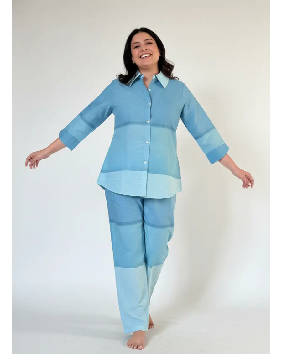 Cambric Cotton Breathable Light Blue Colour Ombre Co-ord Set