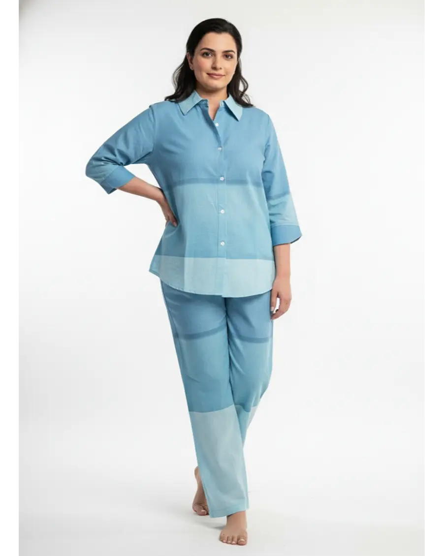 Cambric Cotton Breathable Light Blue Colour Ombre Co-ord Set