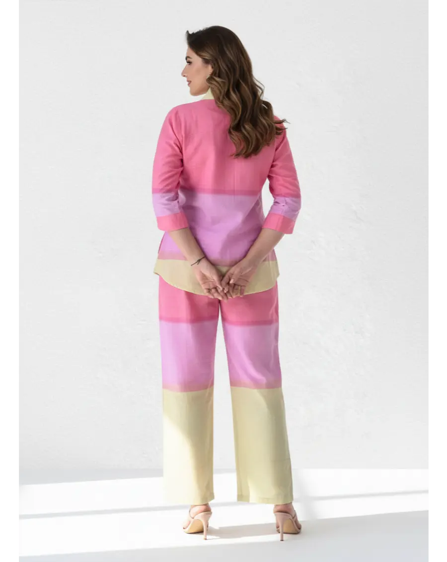 Cambric Cotton Breathable Ombre Co-ord Set- Pink