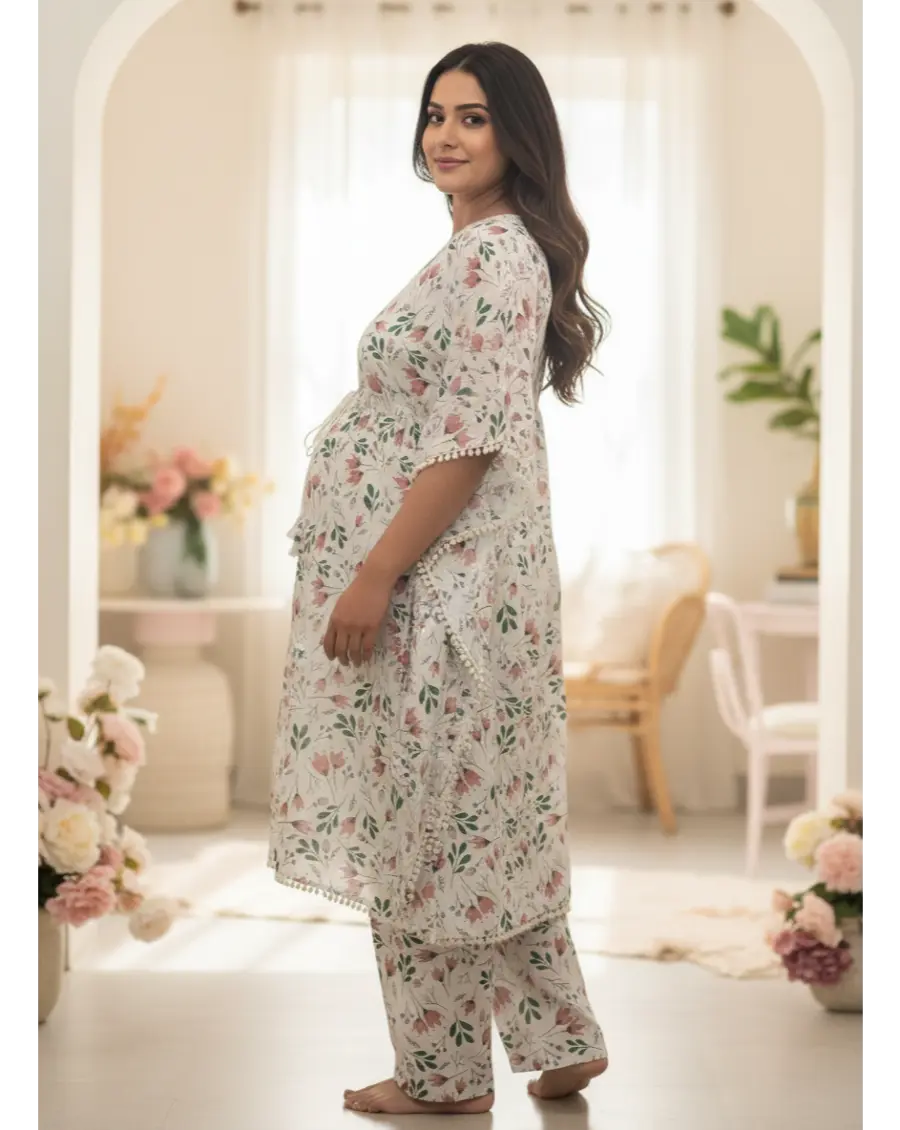 Women Cotton Maternity Kaftan Pattern Floral Print Co-ord Set