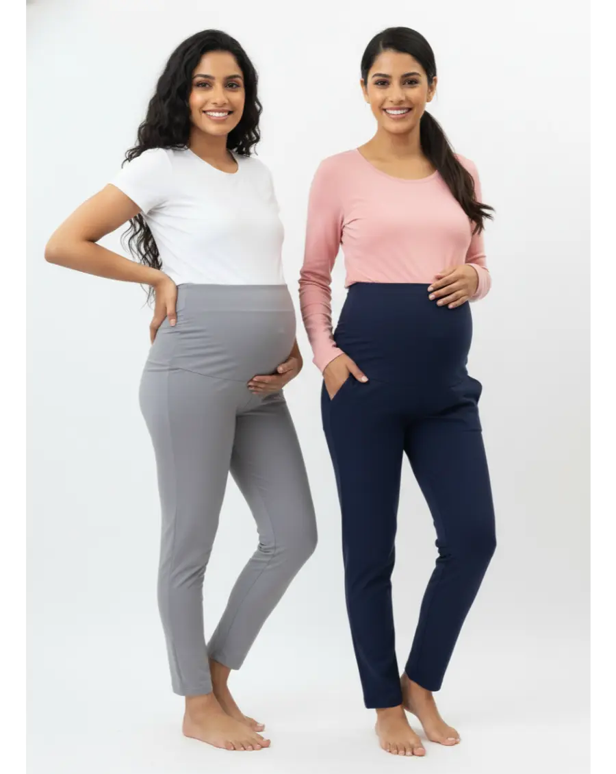 Maternity Pant - Grey + Navy Blue ( Pack of 2)