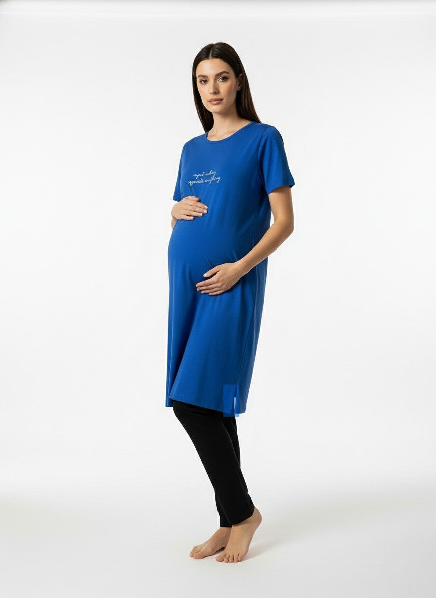 Women Bump Friendly lounge blue T-Shirt & black Pant Set