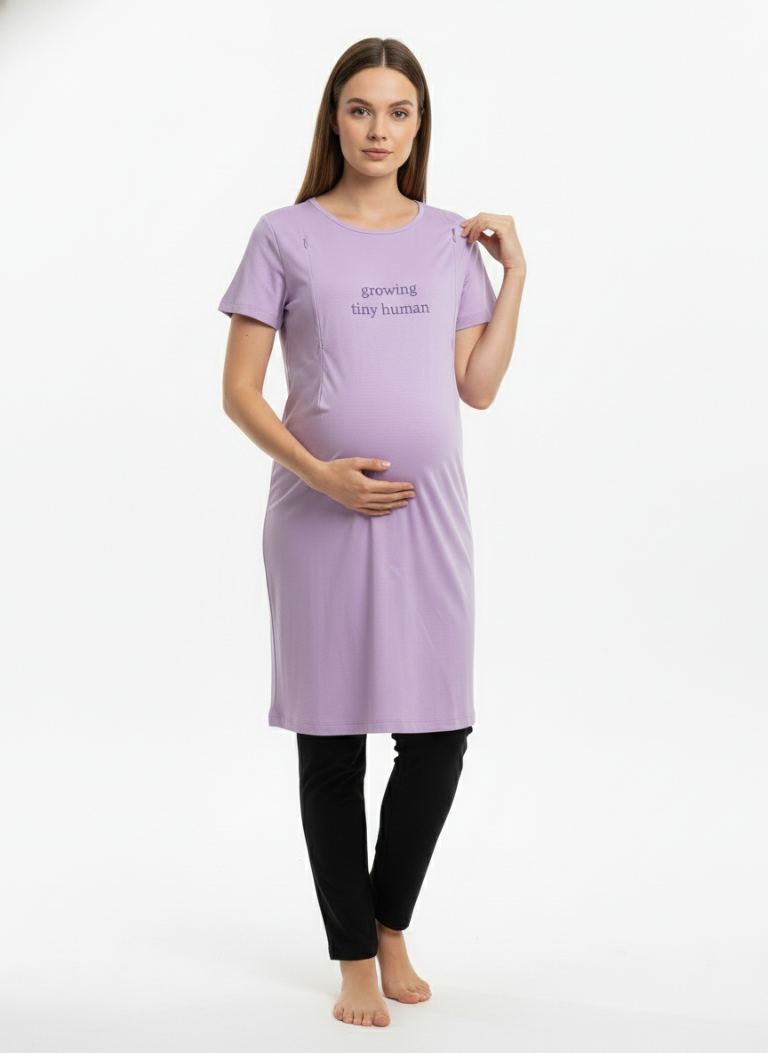 Women Maternity lounge Lavender T-Shirt & Navy Blue Pant Set