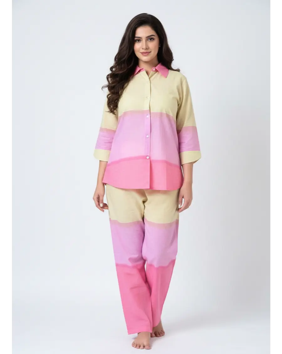 Cambric Cotton Breathable  Ombre Pink Co-ord Set