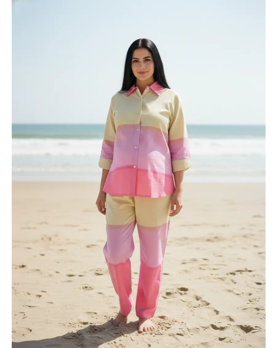 Cambric Cotton Breathable  Ombre Pink Co-ord Set