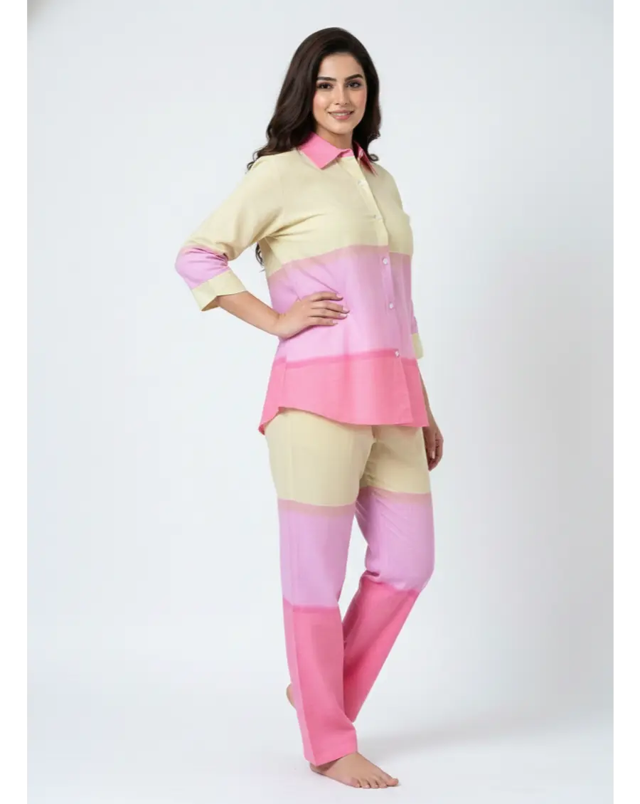 Cambric Cotton Breathable  Ombre Pink Co-ord Set