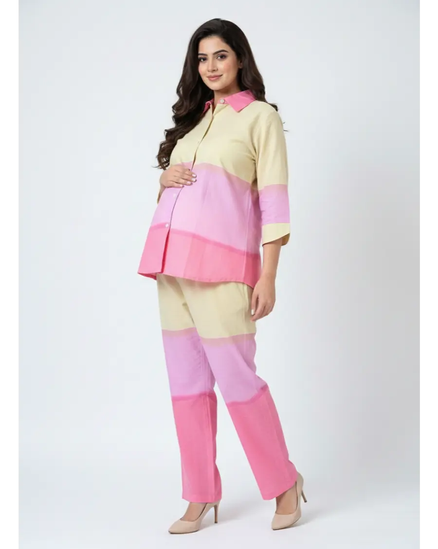 Cambric Cotton Breathable  Ombre Pink Co-ord Set