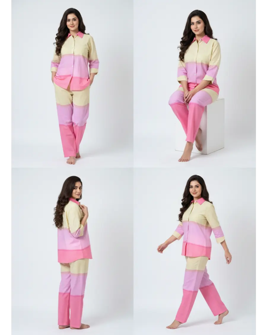 Cambric Cotton Breathable  Ombre Pink Co-ord Set