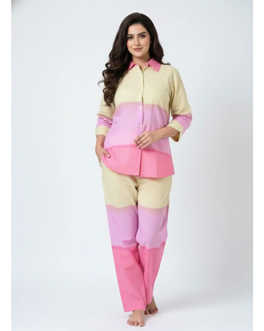 Cambric Cotton Breathable  Ombre Pink Co-ord Set