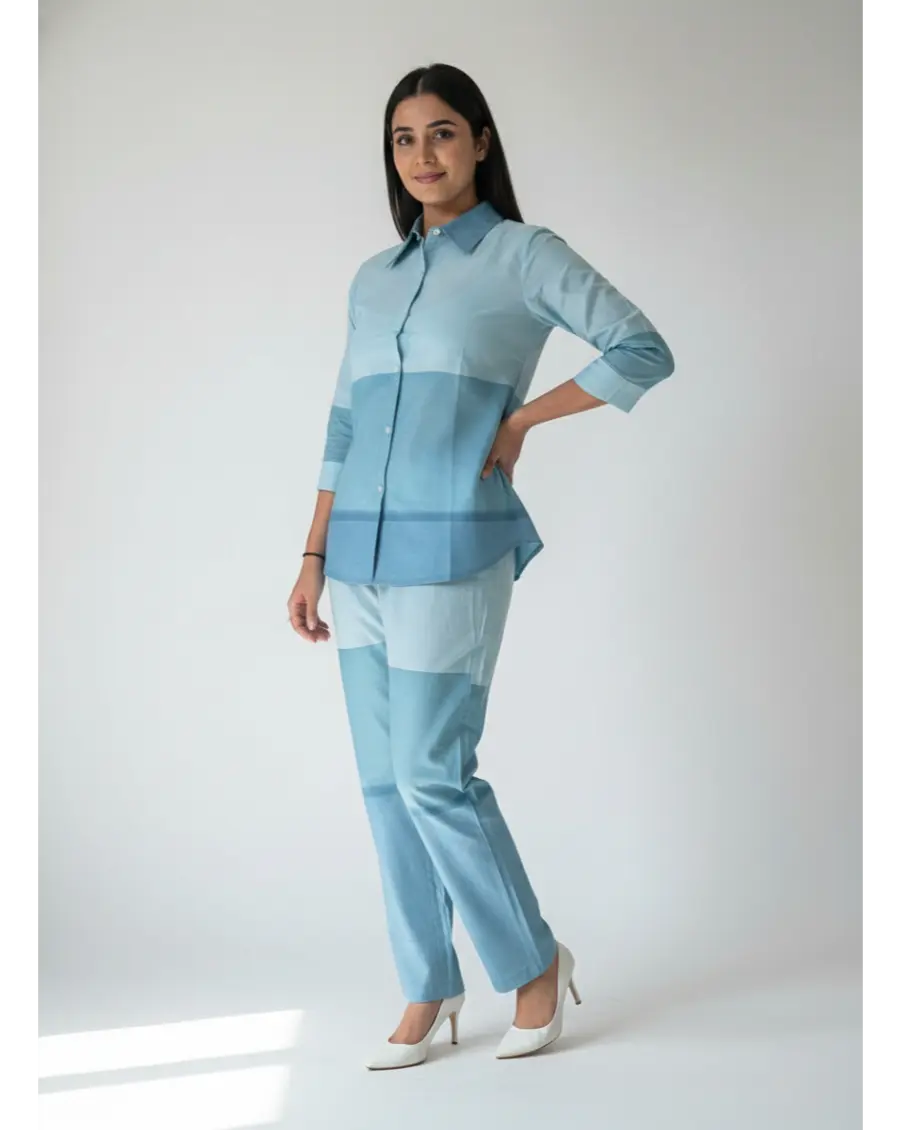 Cambric Cotton Breathable Blue Colour Ombre Co-ord Set