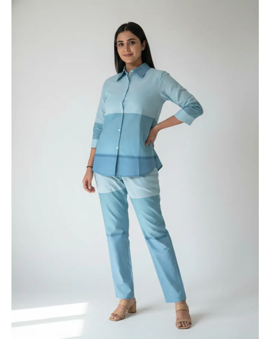 Cambric Cotton Breathable Blue Colour Ombre Co-ord Set