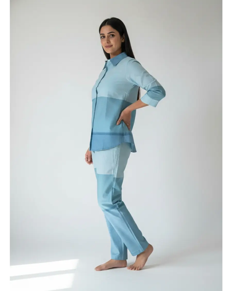 Cambric Cotton Breathable Blue Colour Ombre Co-ord Set