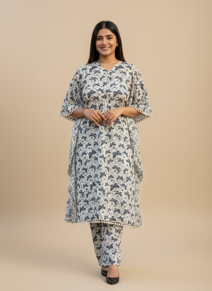 Cotton Maternity kaftan pattern butterfly print Co-ord set
