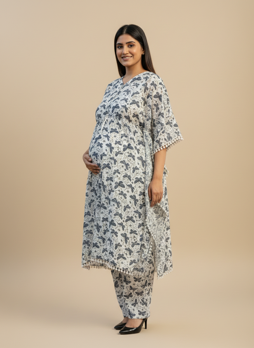 Cotton Maternity kaftan pattern butterfly print Co-ord set