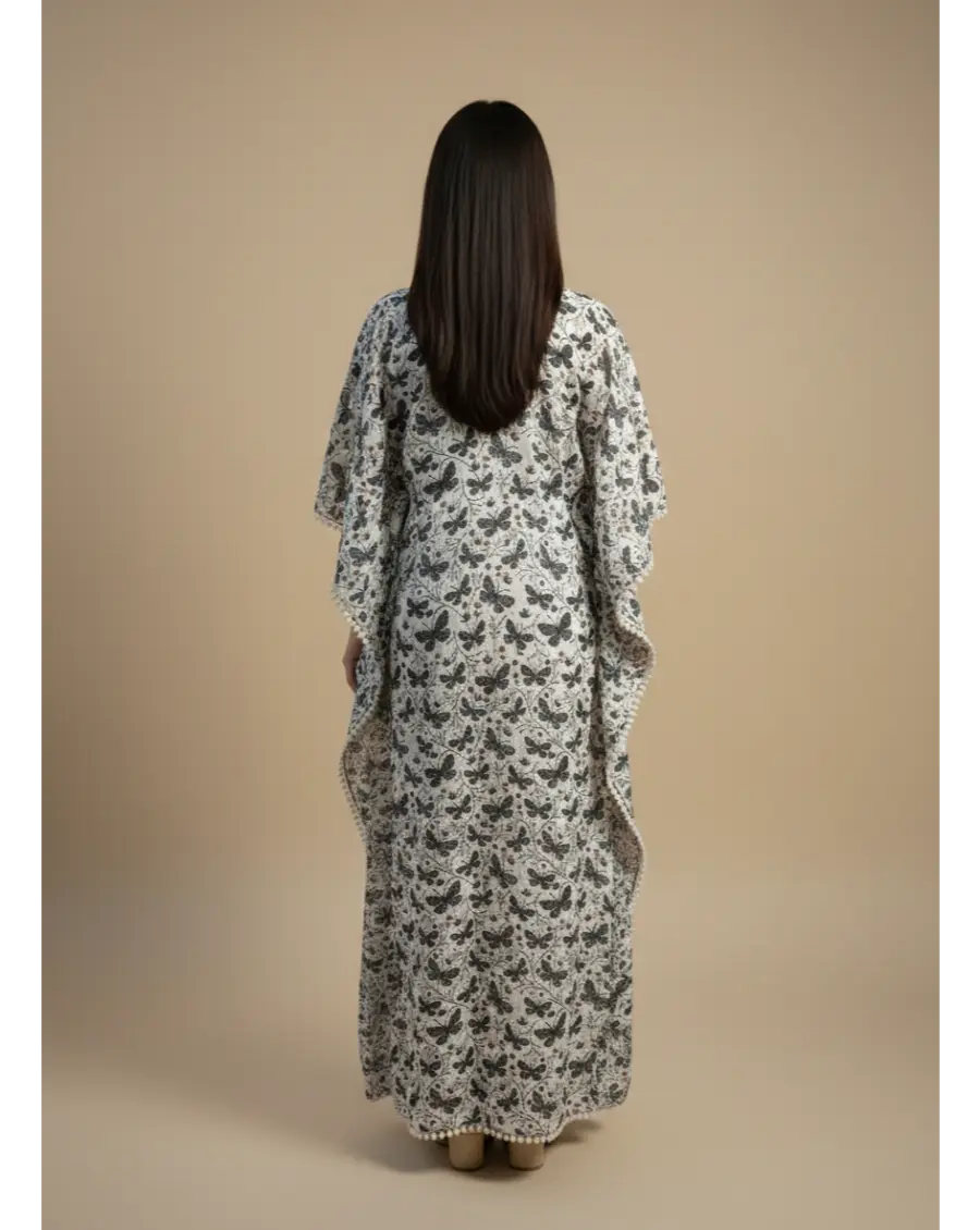 Combed Cotton Maternity Butterfly Print Long Kaftan Maxi