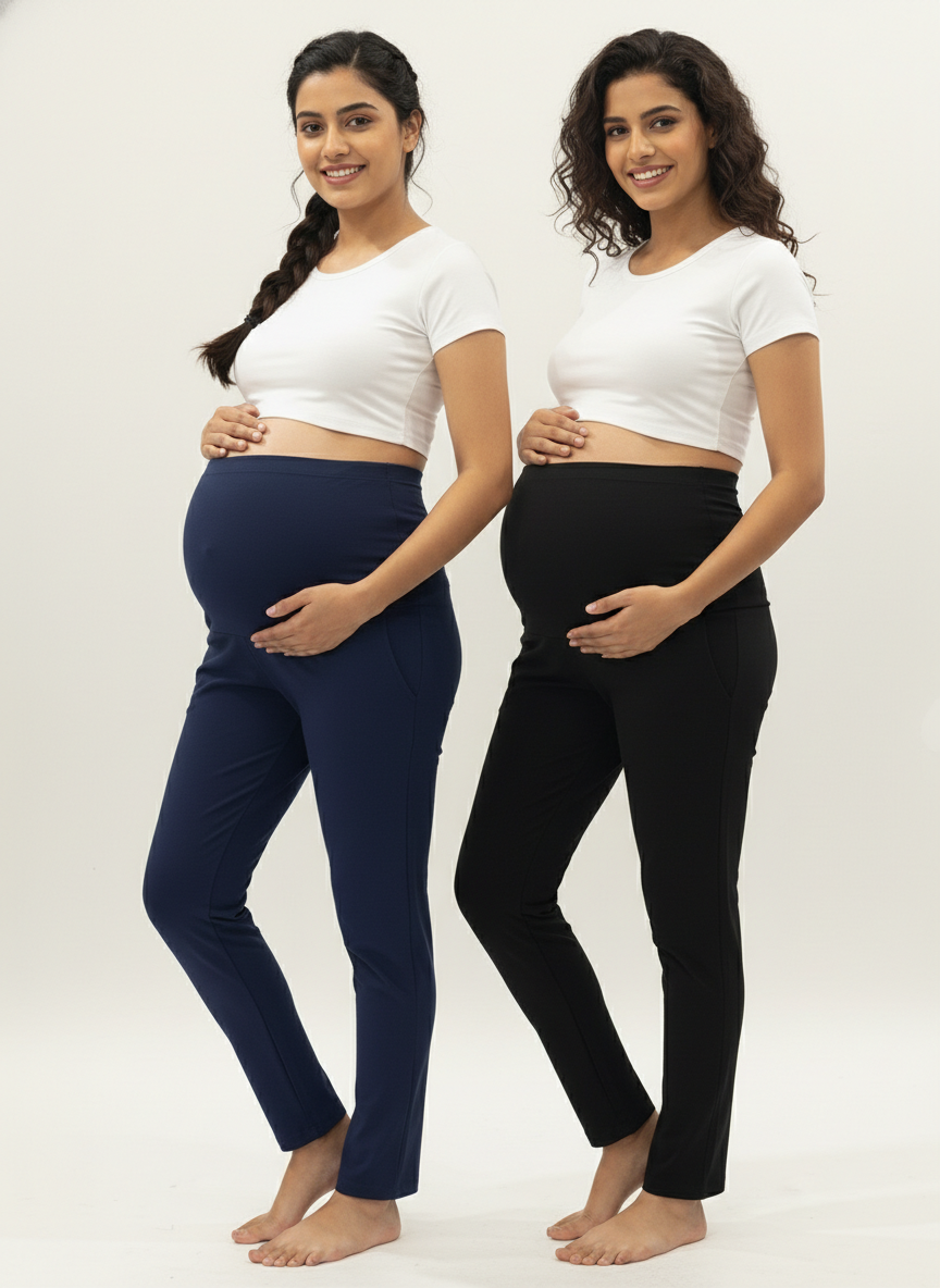 Maternity Pant - Navy Blue, Black (Pack of 2 )