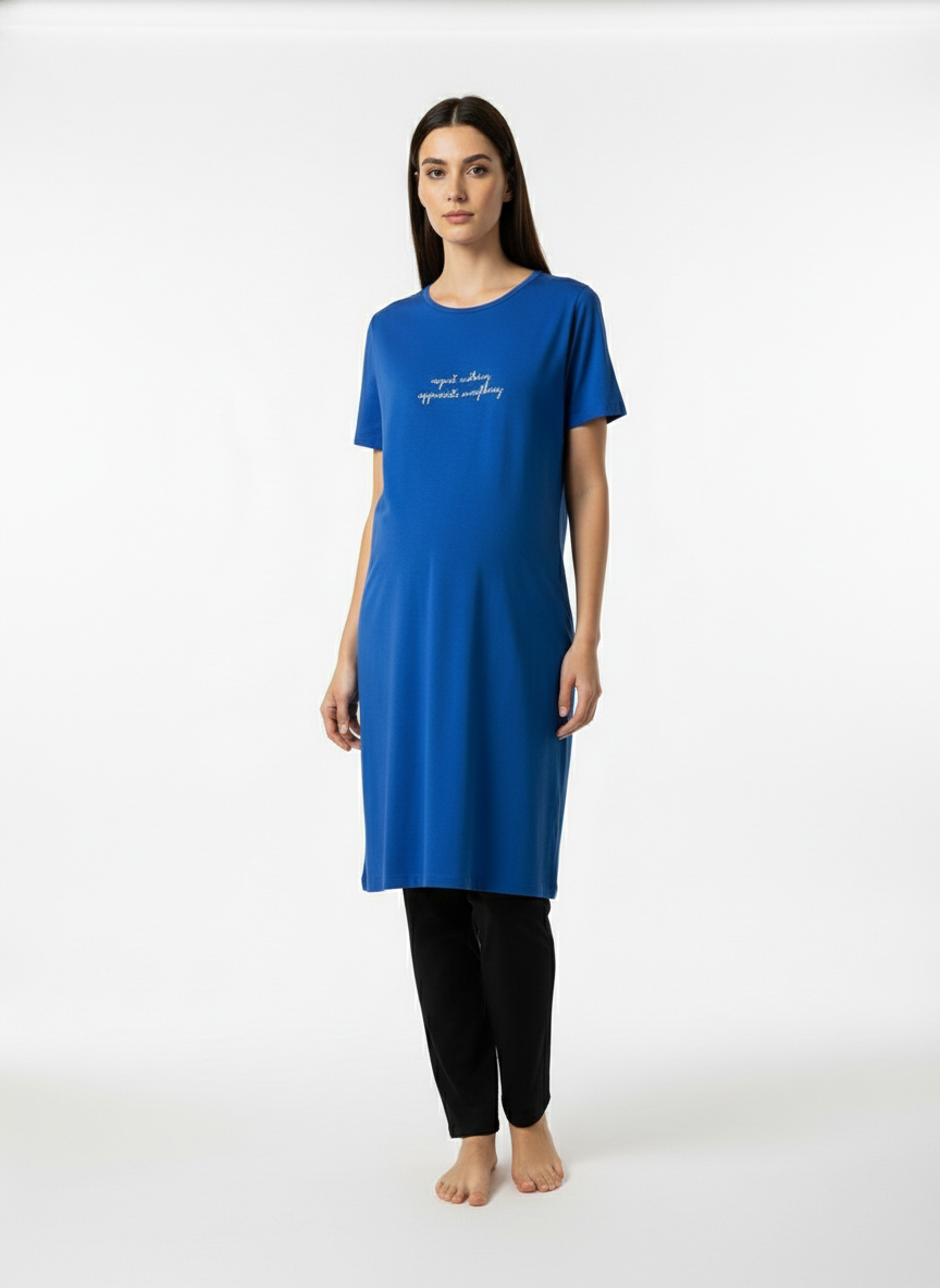 Women Bump Friendly lounge blue T-Shirt & black Pant Set