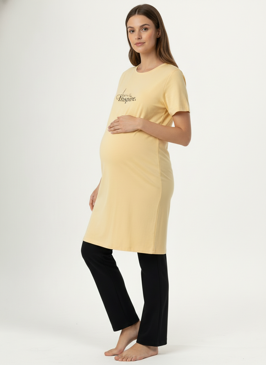 Women Bump Friendly Lounge Yellow T-Shirt & Black Pant Set